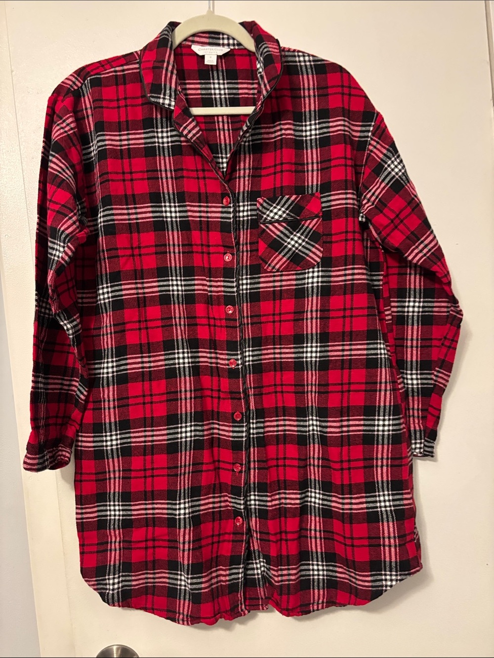 Woman’s Red Plaid Flannel Pajama nightshirt - Classic Cozy Sleep Shirt